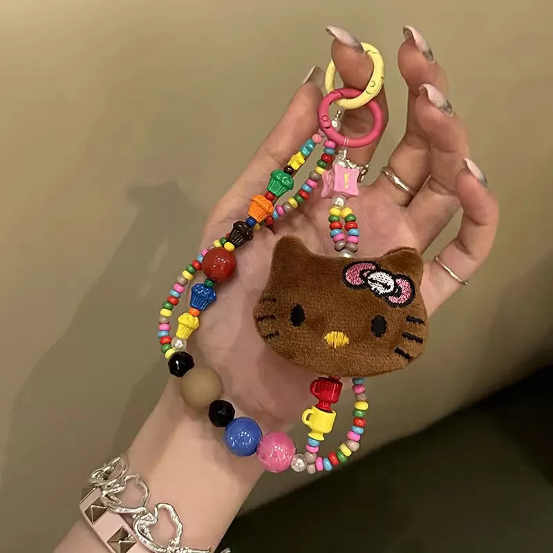 Kawaii Kitty Beaded Keychain - Plush Phone Strap