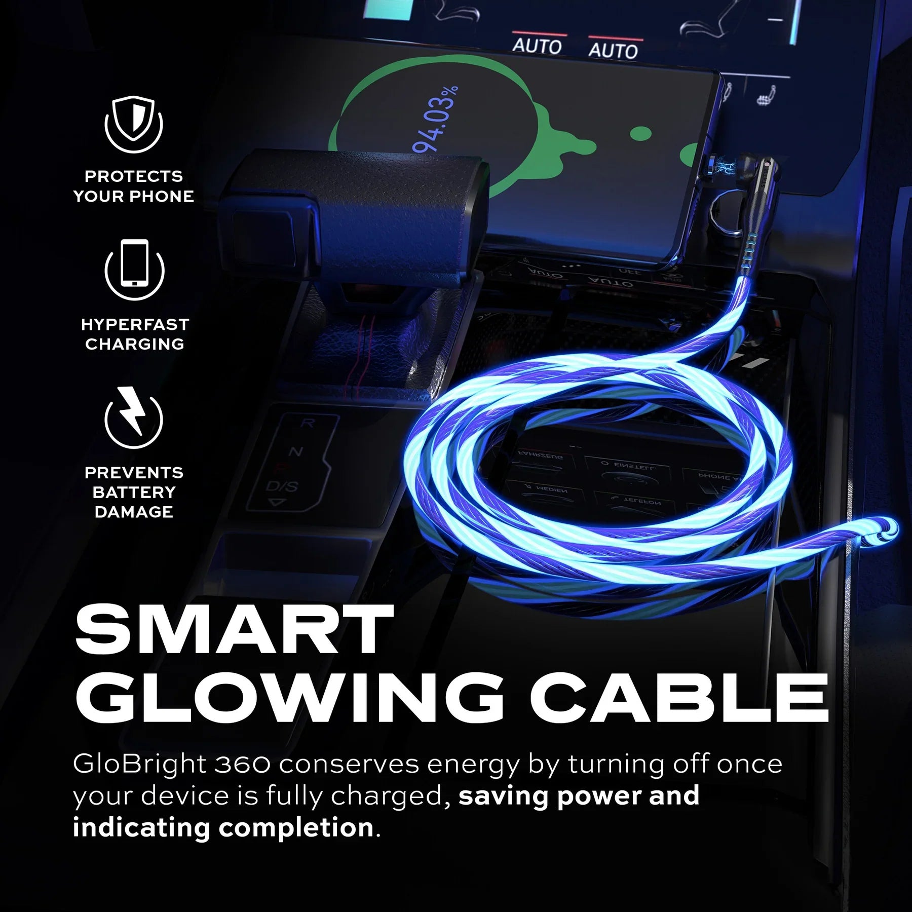 HOCO RGB Glowing Type C Turbo Charging Cable - High Quality.