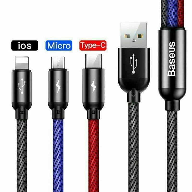 TriPort 3 in 1 USB To Type-C Micro And Lightning Cable
