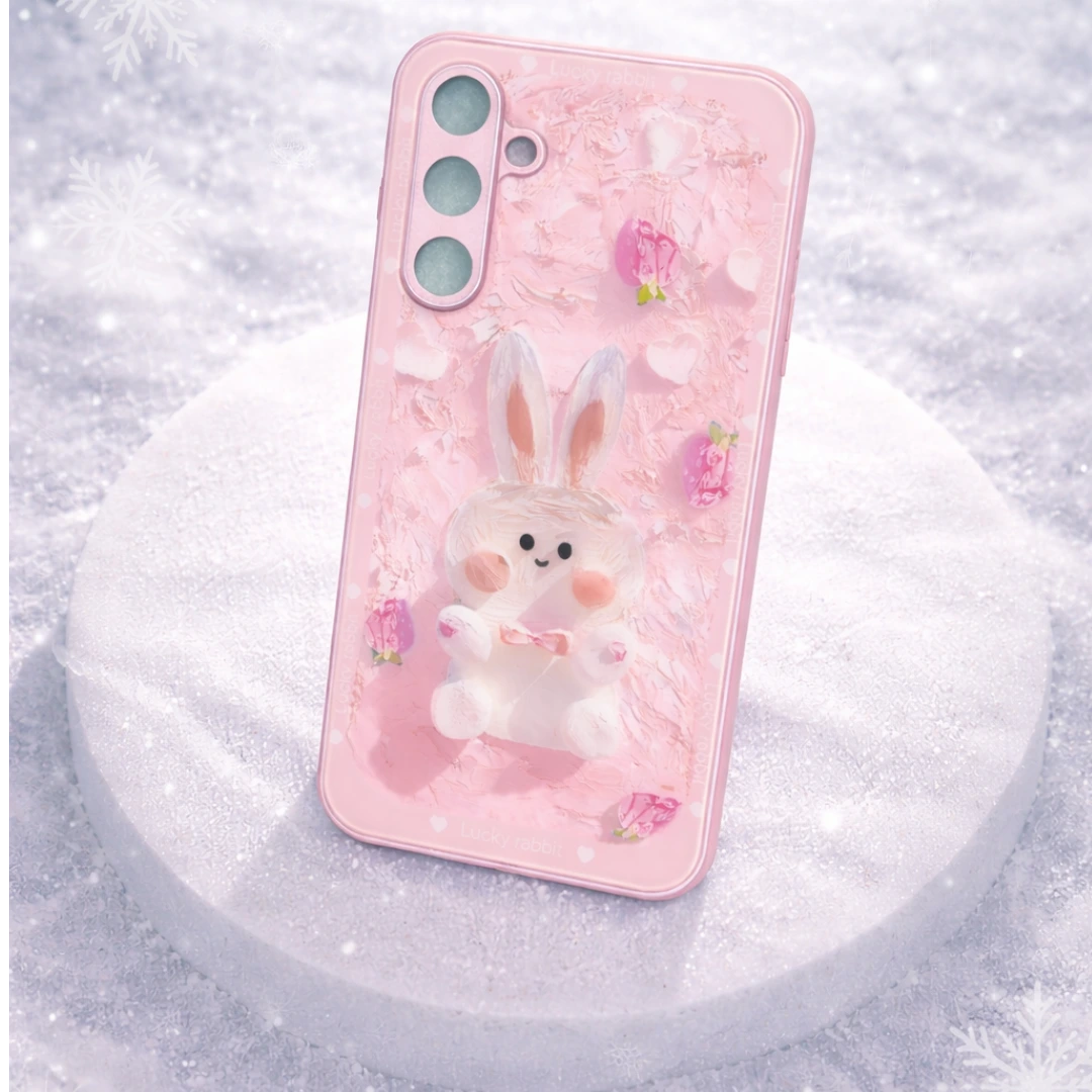 Pink lucky bunny 3D soft phone case