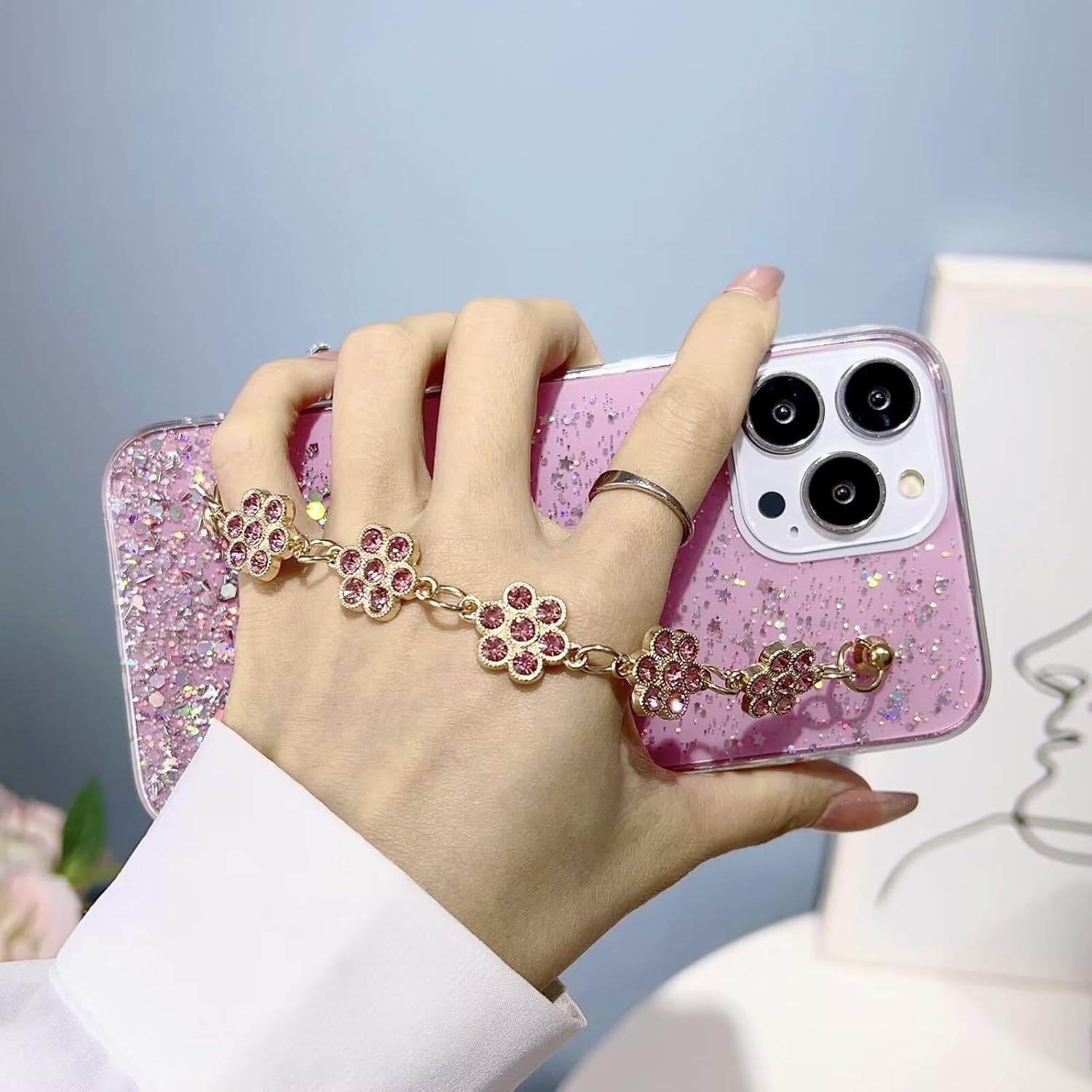 Glitter Glam Heart Chain iPhone Cases