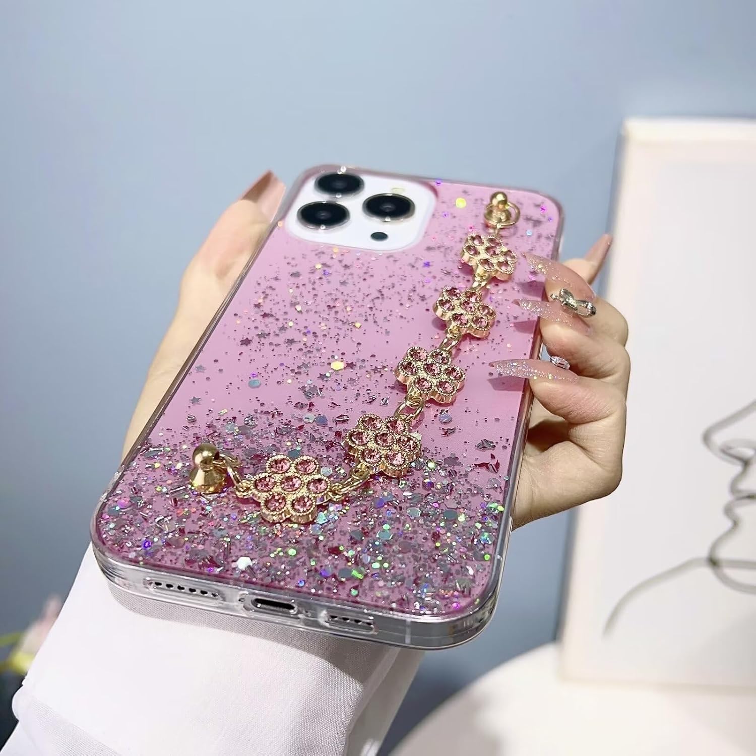 Glitter Glam Heart Chain iPhone Cases
