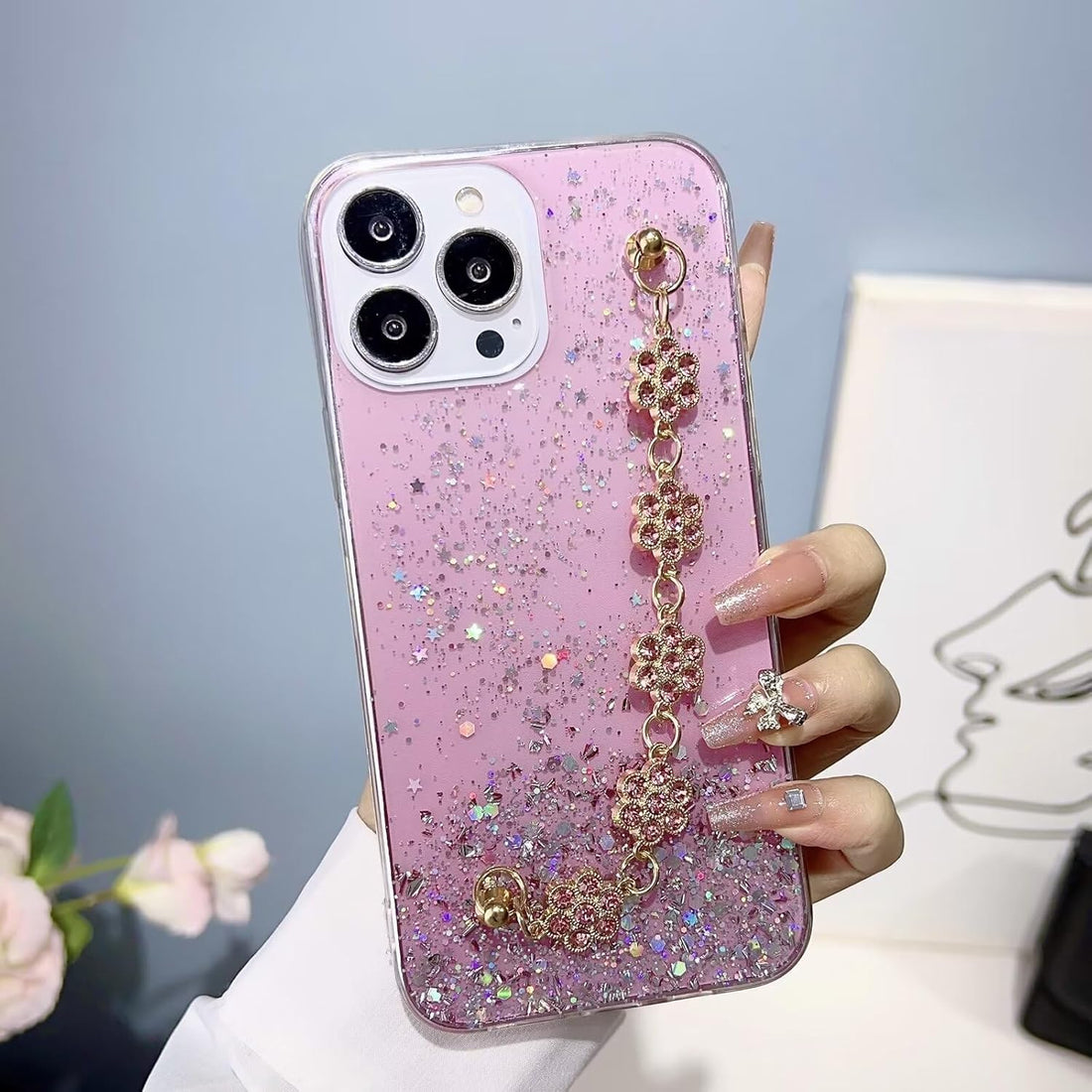 Glitter Glam Heart Chain iPhone Cases