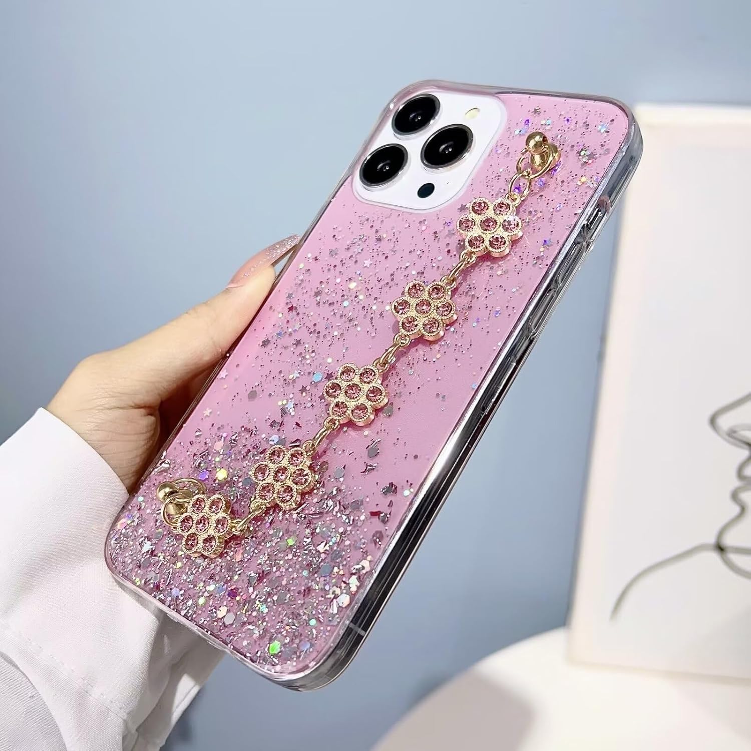 Glitter Glam Heart Chain iPhone Cases