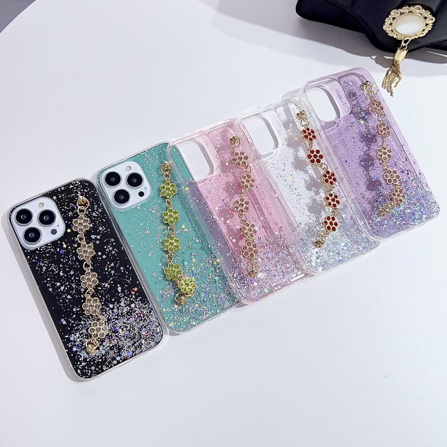 Glitter Glam Heart Chain iPhone Cases
