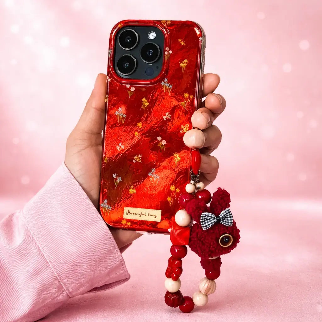Cute Flower Design Phone Cover with Charm