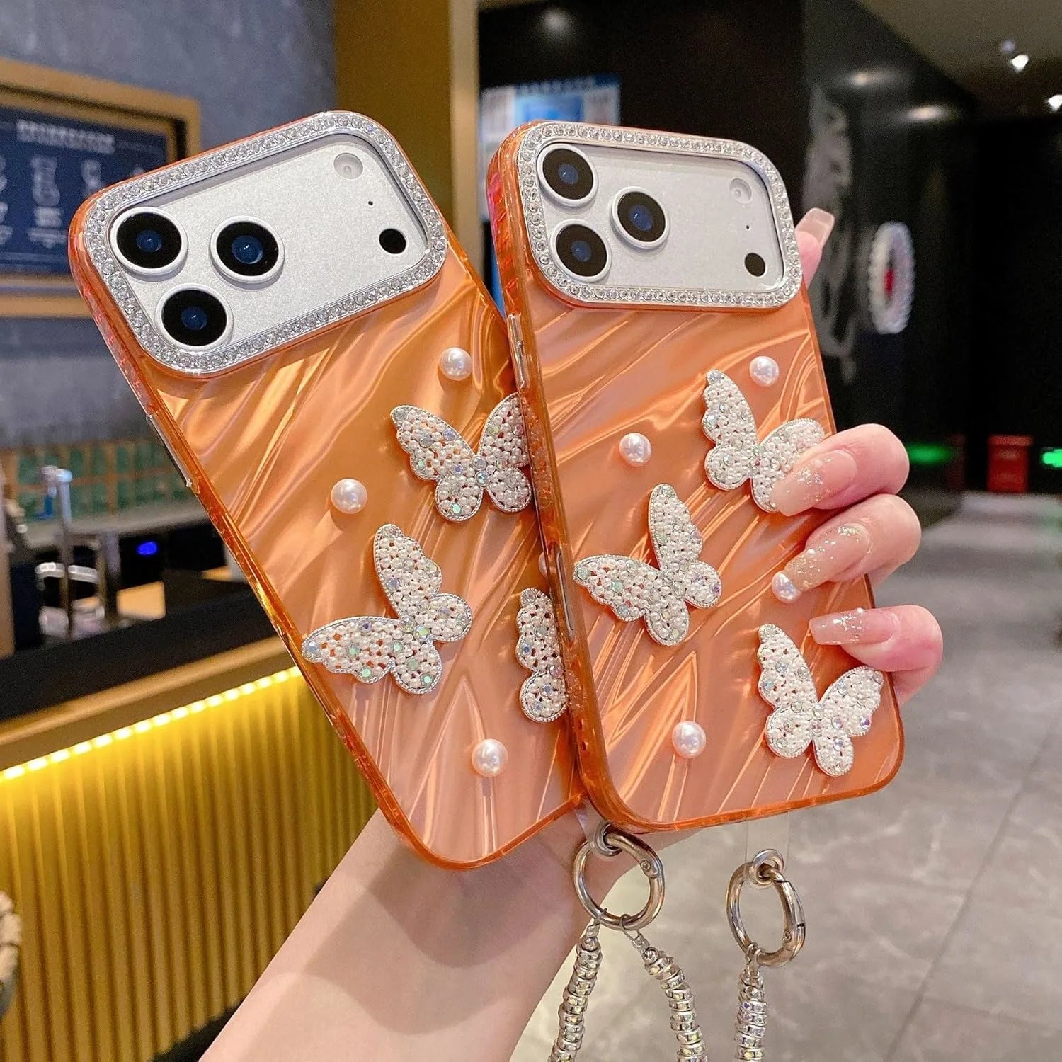 ORRY designer butterfly case with glossy finish and pearls