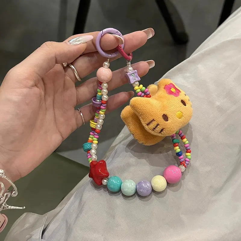 Kawaii Kitty Beaded Keychain - Plush Phone Strap