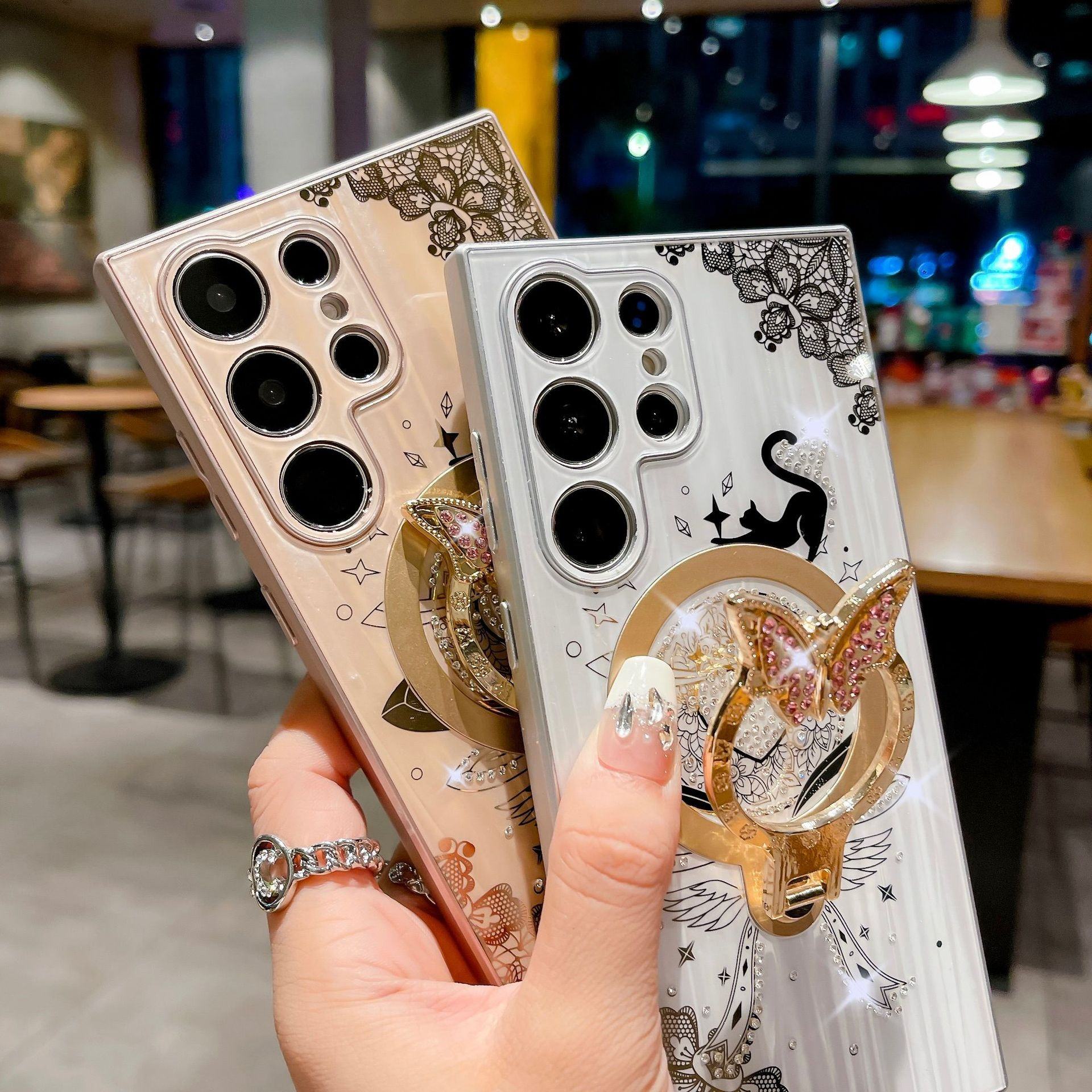 ORRY Elegant Cat and Butterfly Rhinestone Ring Case