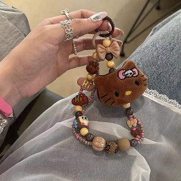 Kawaii Kitty Beaded Keychain - Plush Phone Strap