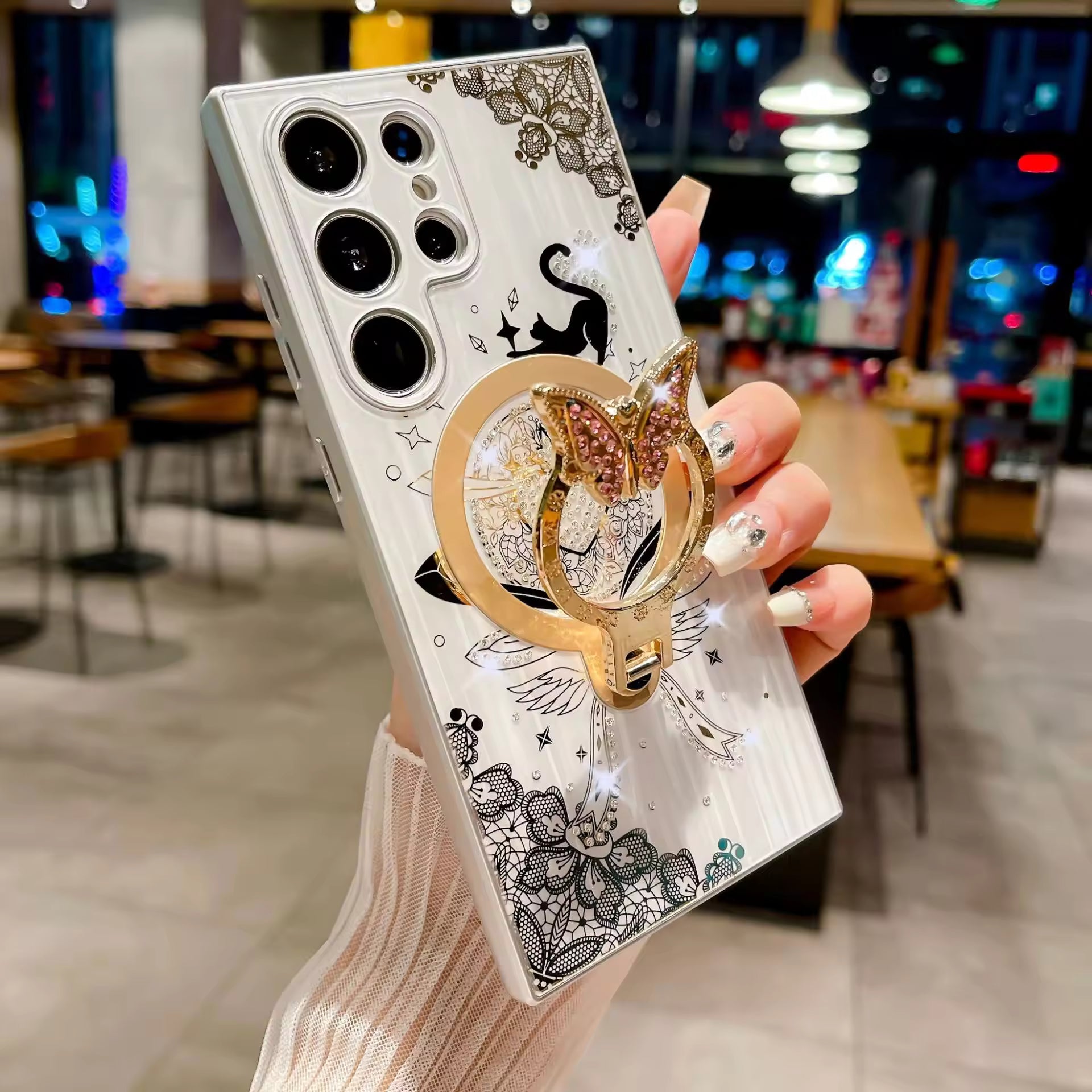 Luxury Cat and Butterfly Diamond Grip Case ORRY