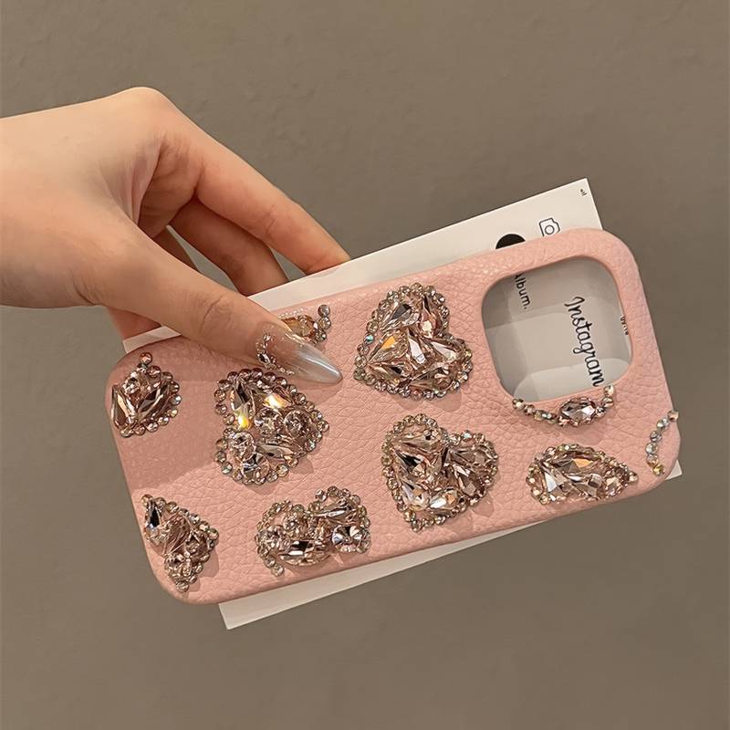 Elegant Crystal-Studded Stone Heart Case