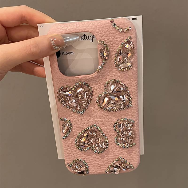 Elegant Crystal-Studded Stone Heart Case