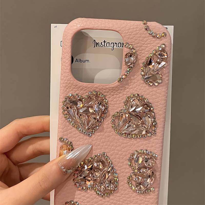 Elegant Crystal-Studded Stone Heart Case