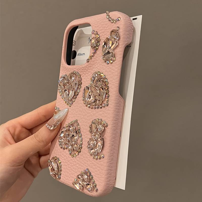 Elegant Crystal-Studded Stone Heart Case