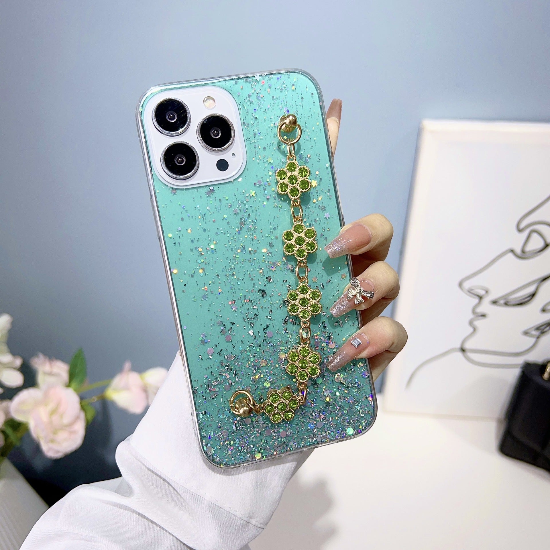 Glitter Glam Heart Chain iPhone Cases