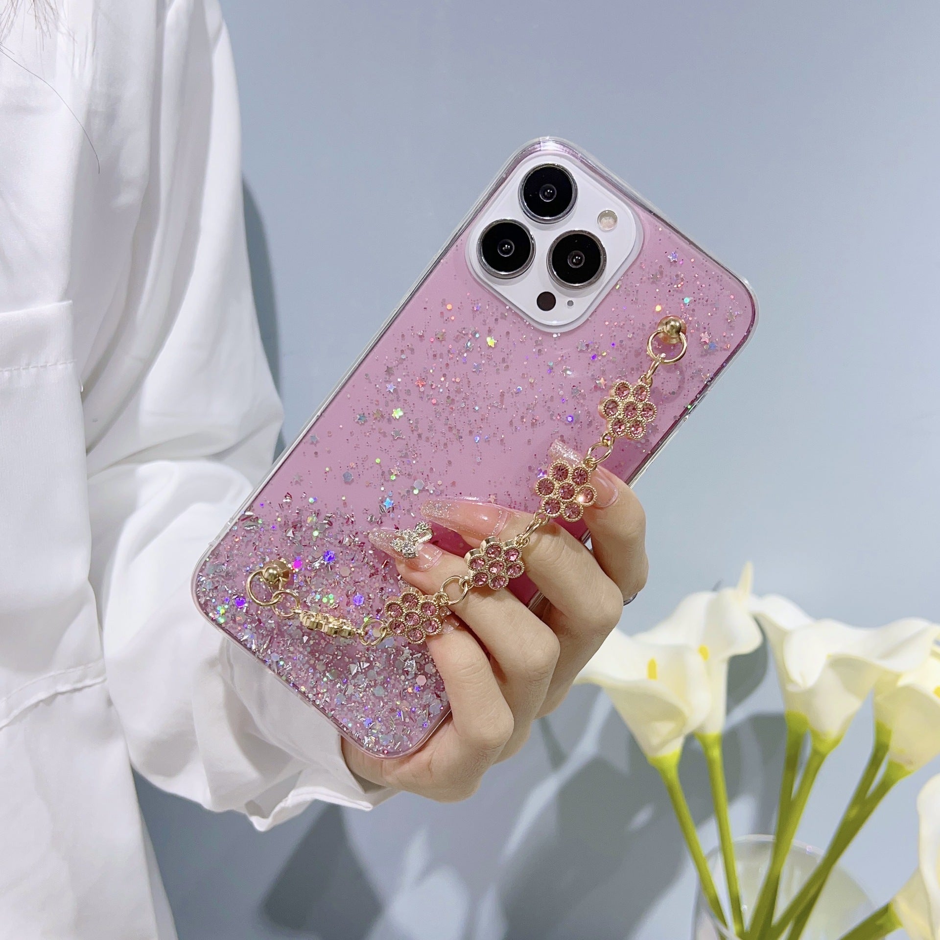 Glitter Glam Heart Chain iPhone Cases