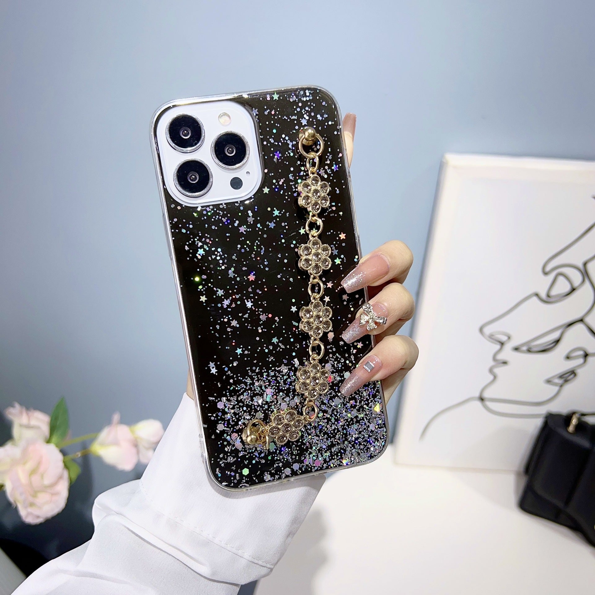 Glitter Glam Heart Chain iPhone Cases
