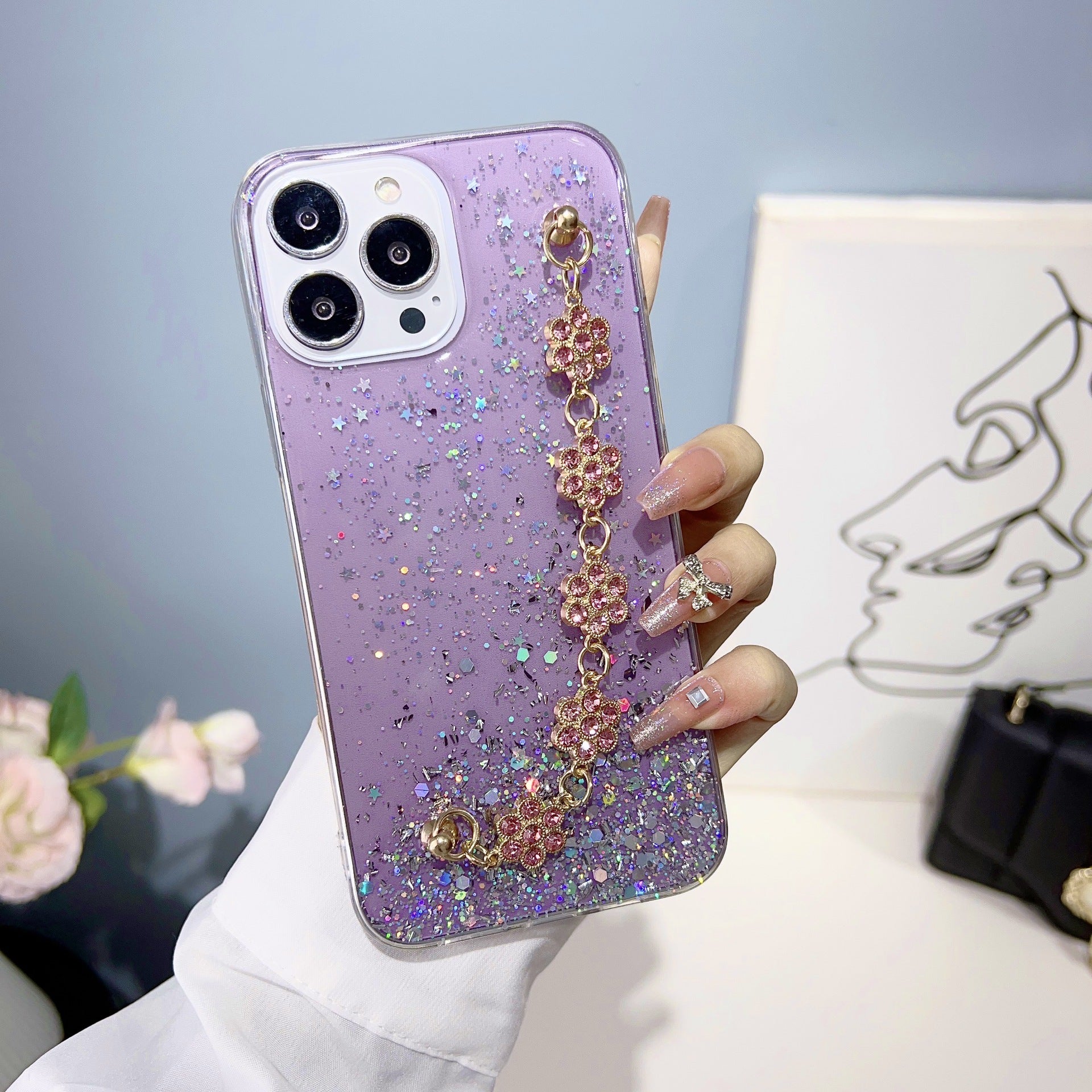 Glitter Glam Heart Chain iPhone Cases