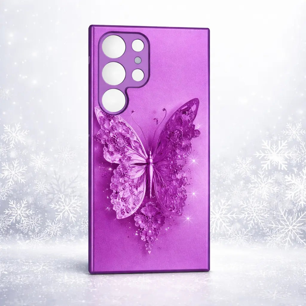 Cute butterfly floral phone back cover purple