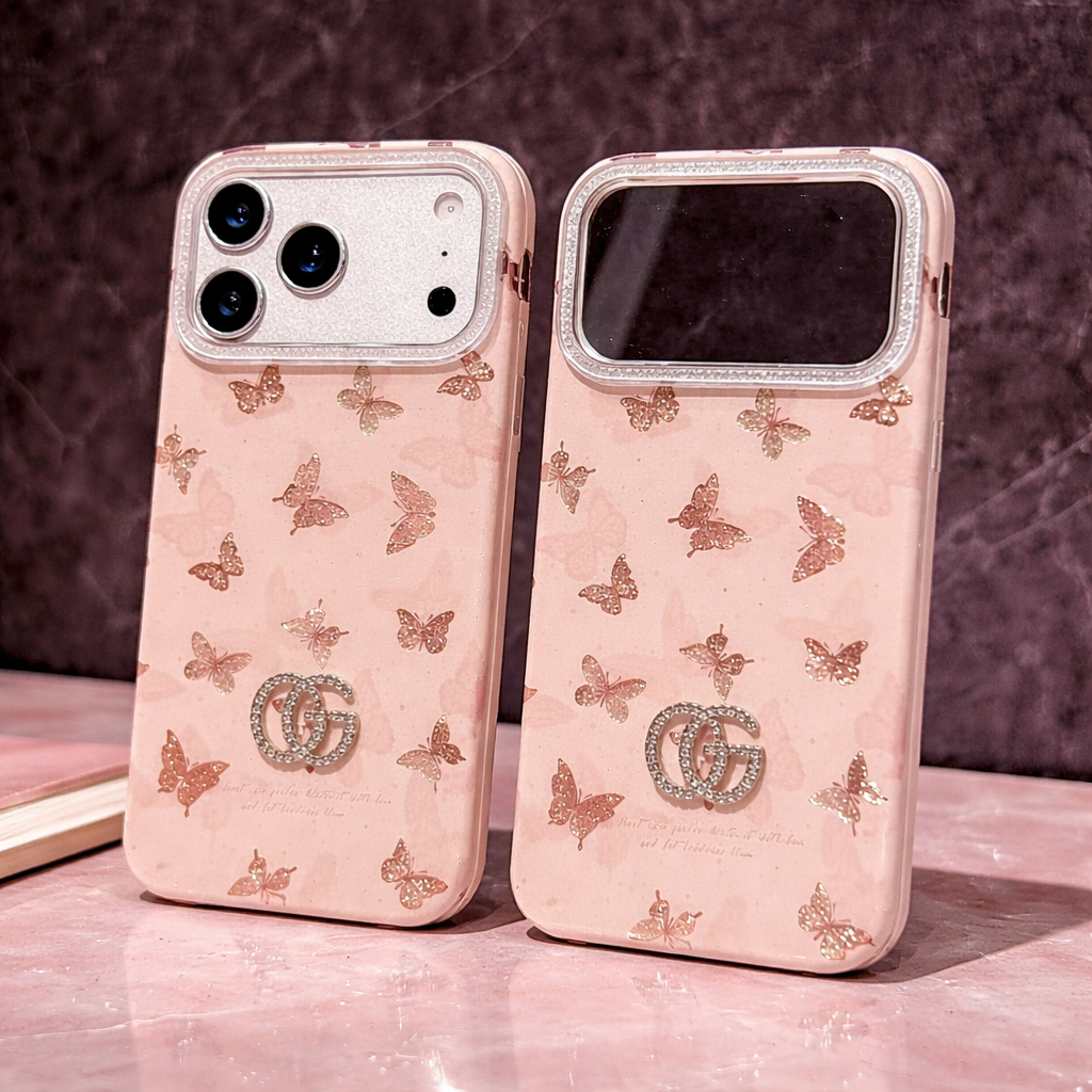 Elegant Blush Butterfly Crystal Phone Cover ORRY