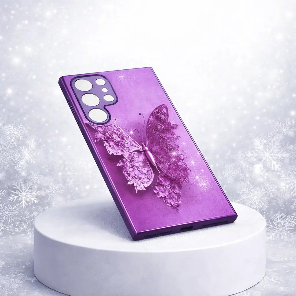 Stylish butterfly floral purple phone cover