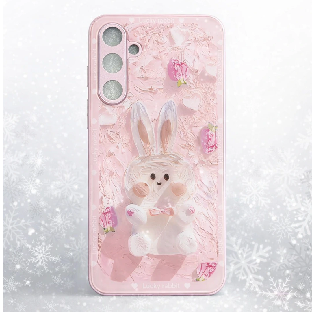 Cute 3D bunny design pink mobile back cover