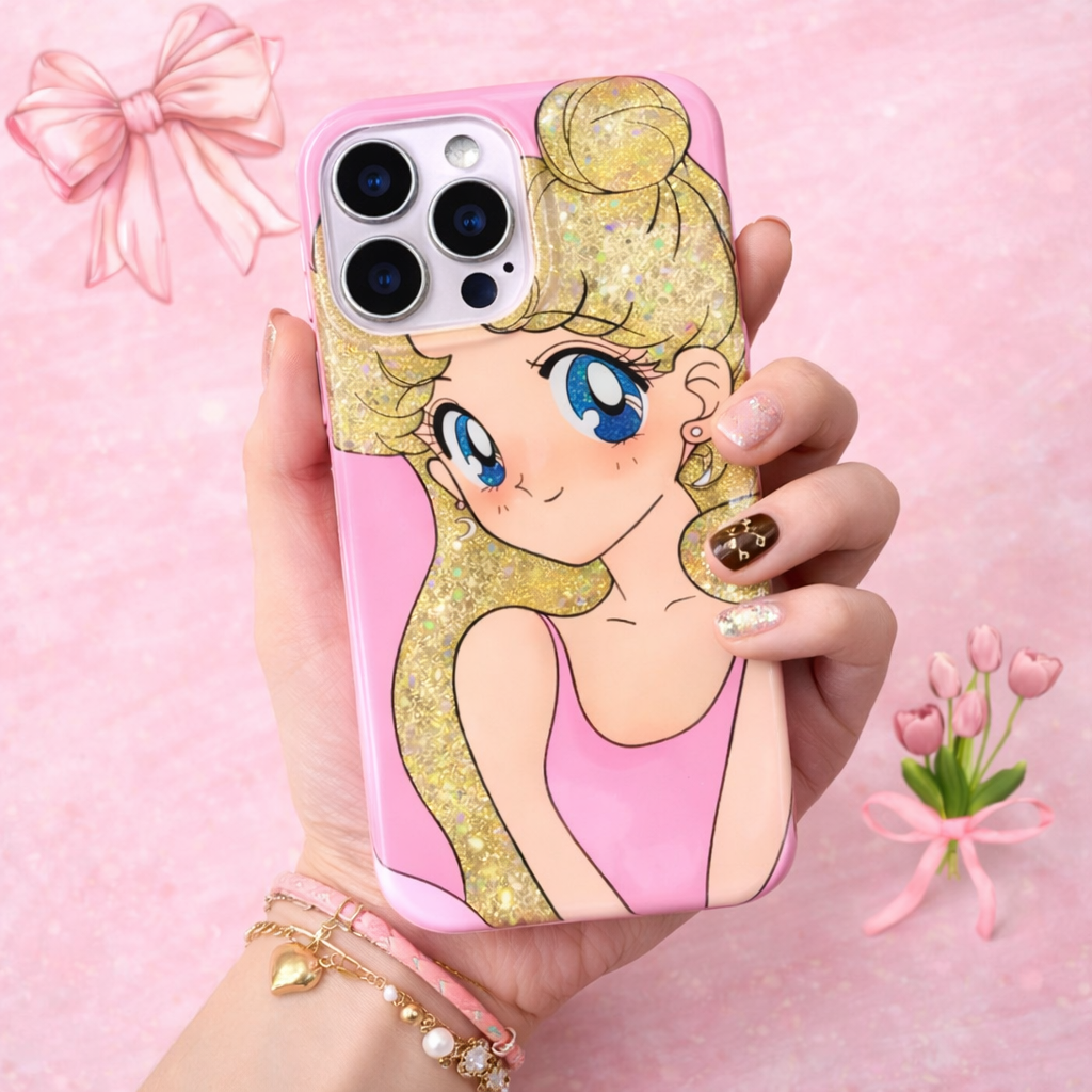 Cute pink doll sparkle mobile back cover by ORRY