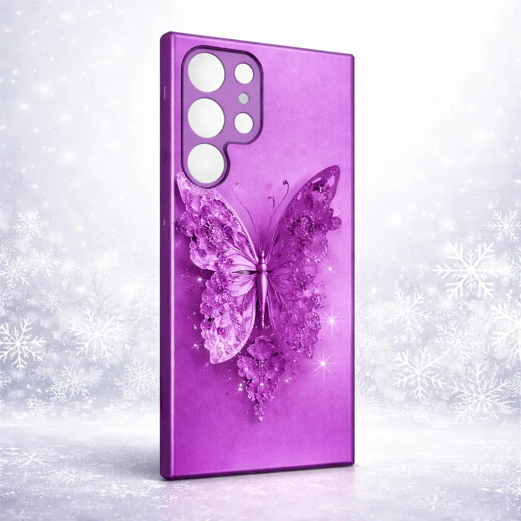 Girly purple flower butterfly mobile case