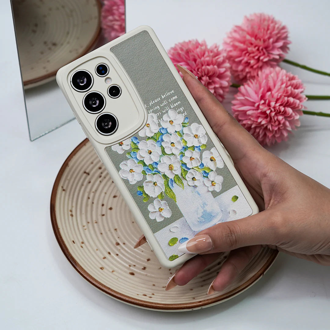 Elegant white floral phone back cover